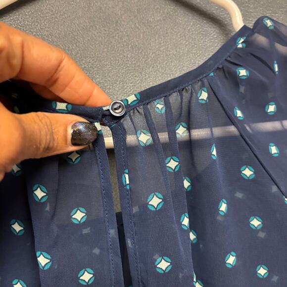 Old Navy Navy Sheer Printed Peasant Blouse XL Boho Cottagecore Geometric Top - Picture 9 of 10